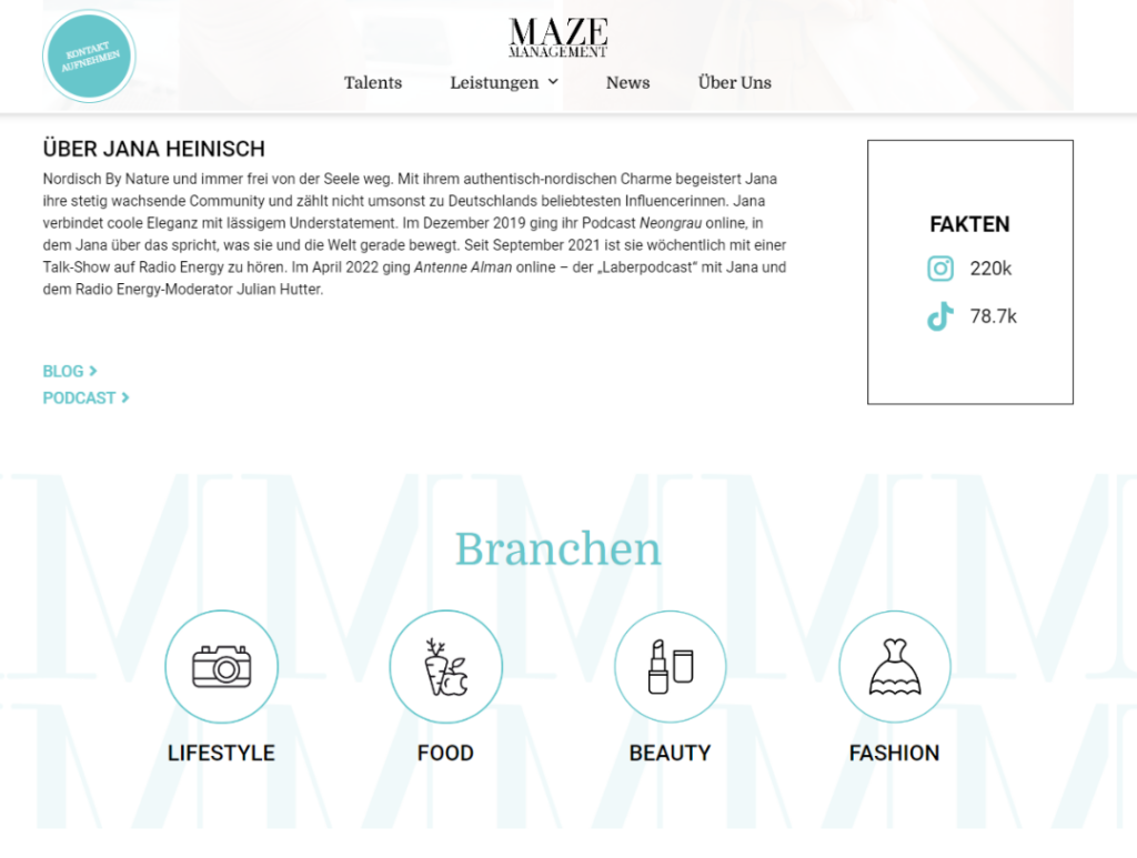 Maze Management Webseite Talents