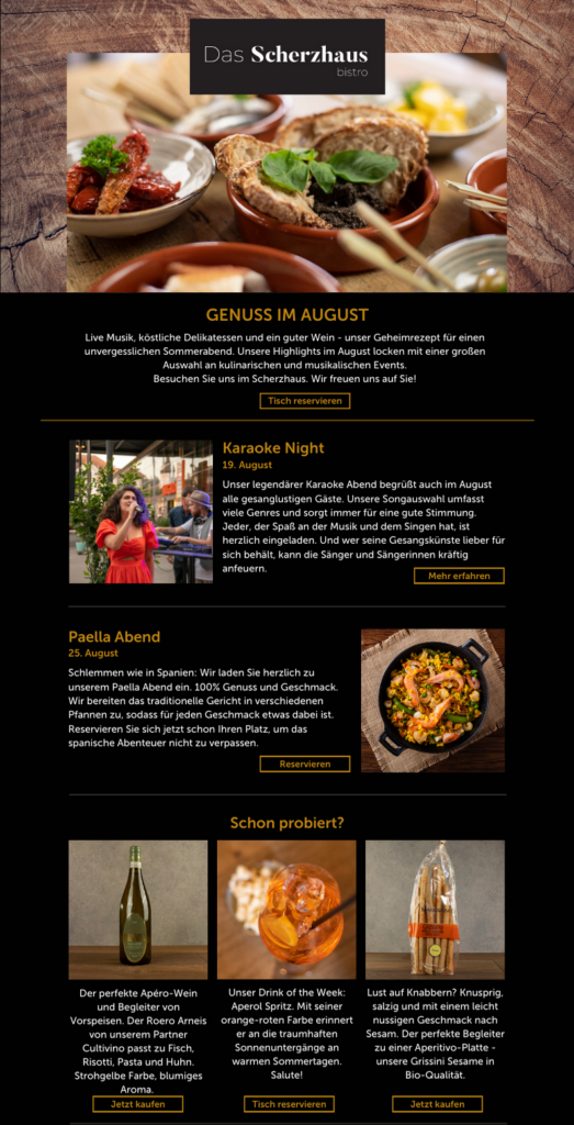 Das Scherzhaus Bistro Newsletter